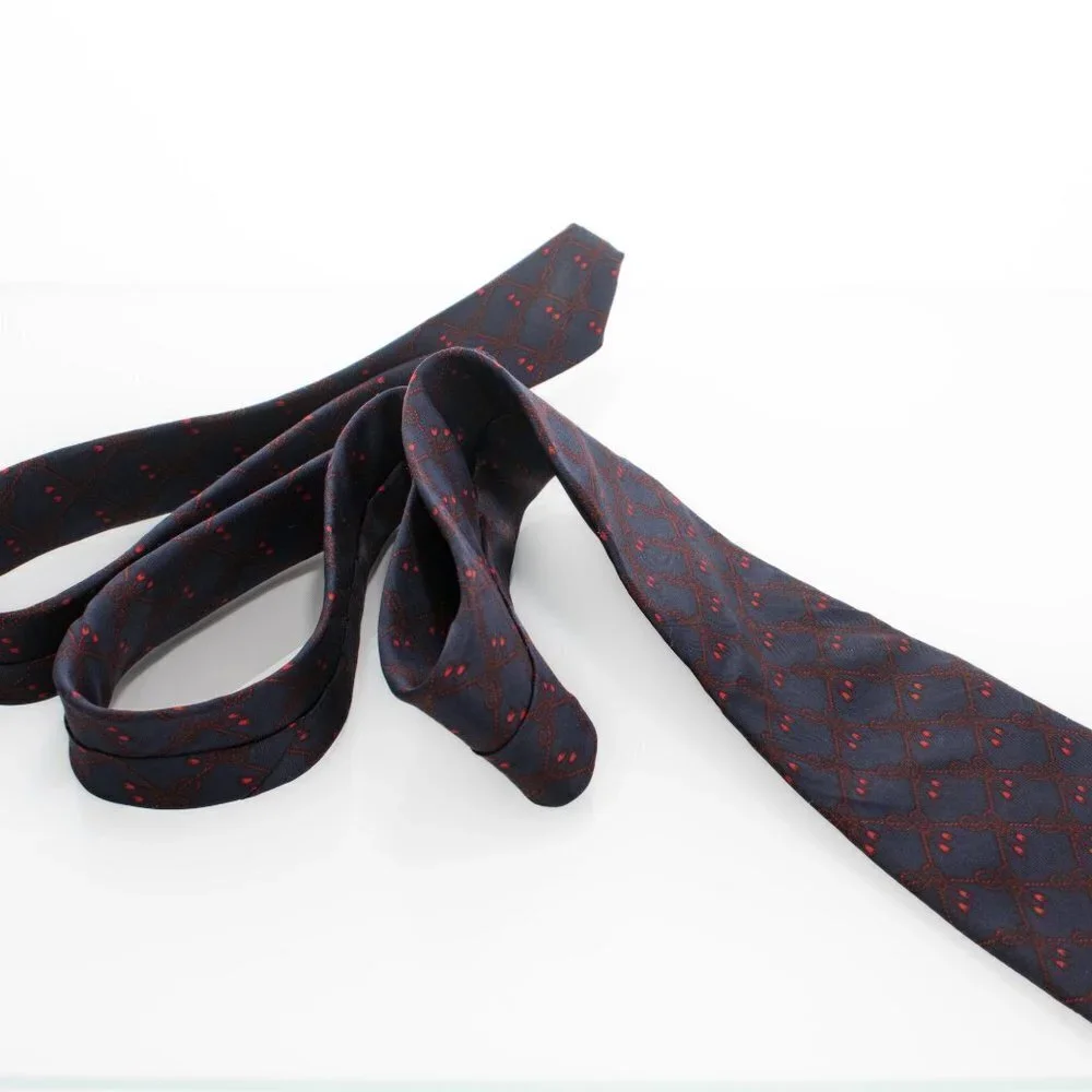 DIOR 100% Silk Tie | Blue with Red Ropes and Tassles Pattern